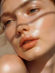 Close-Up Beauty Portrait of a Woman with Flawless Skin and Natural Makeup. Generative AI