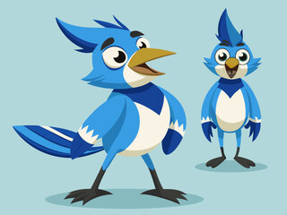 Geai bleu oiseau diverses poses dessin animé personnage vectoriel 