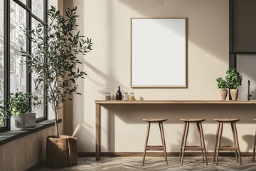 Minimalist Kitchen interior with Poster Mockup created with Generative AI