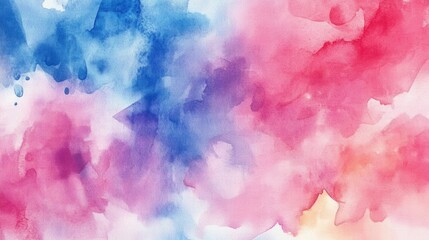 Vibrant abstract watercolor with dominant blue and pink hues, evoking a dreamy and serene atmosphere.