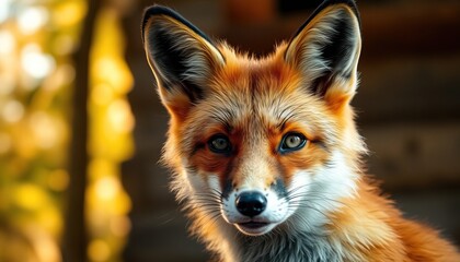 Fototapeta premium Portrait of a Fox in Natural Forest Setting, Focused on Eyes and Fur Texture (1)