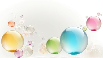 A soothing scene of colorful soap bubbles drifting above a gentle blue wave, symbolizing peace, serenity, and the simple joys of life