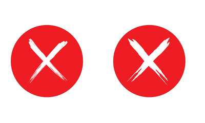 Obraz premium Dirty grunge hand drawn with brush strokes cross x vector illustration icon set. Cross mark wrong symbol graphic design collection. Check mark symbol NO button for vote in check box, web, etc.