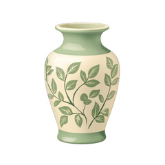 A decorative ceramic vase featuring elegant leaf patterns in soothing green and beige colors, perfect for home decor and styling. transparent background