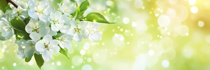 Delicate white flowers are beautifully showcased against a dreamy green backdrop, making them perfect for spring themes