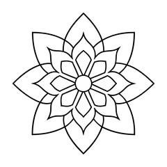 Black Indian mandala on white background. Decorative flower drawing for meditation coloring book. Ethnic floral design element, round hand drawn illustration, line art.