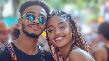 Happy young couple at summer festival