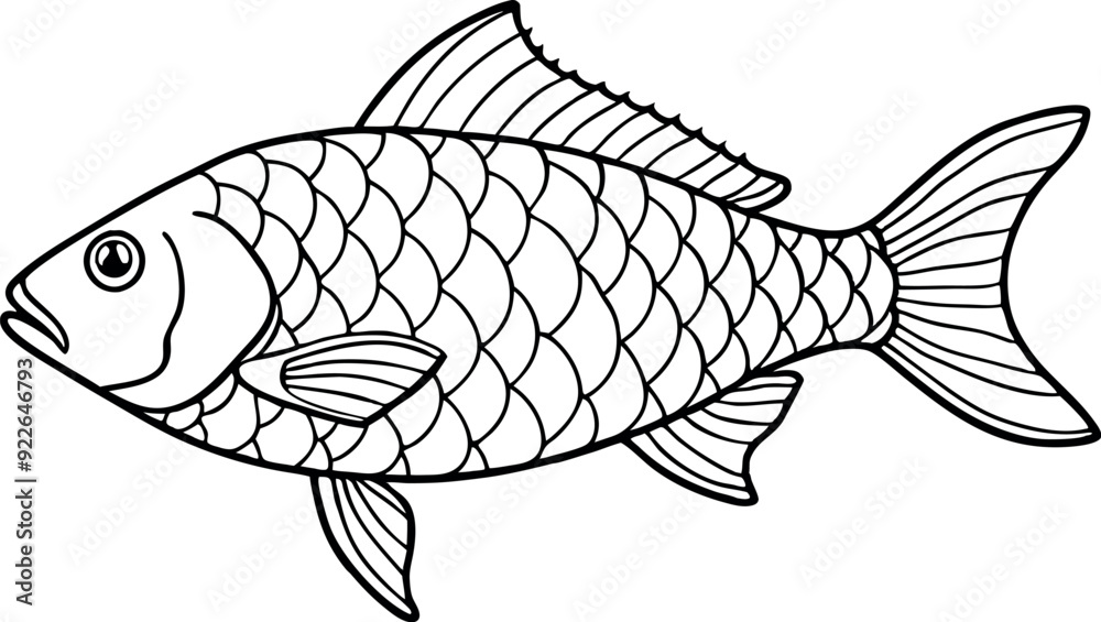 Wall mural Black and White Fish Outline Illustration for Coloring Page