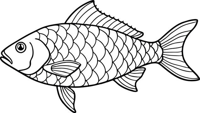 Black and White Fish Outline Illustration for Coloring Page