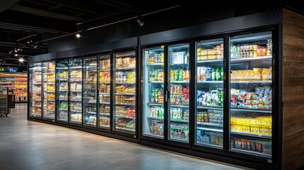 Refrigerated Food Display in Modern Grocery Store