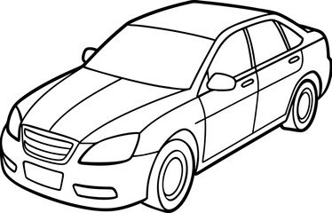 Fototapeta premium Black And White Line Drawing Of A Modern Sedan Car