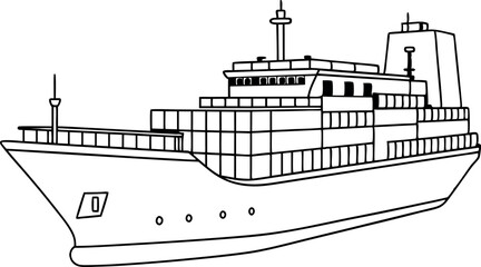 Outline Drawing of a Large Cargo Ship at Sea