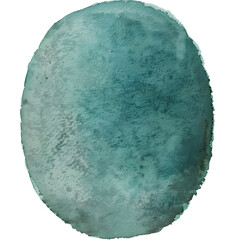 an oval swatch of seagreen watercolor. The color is still damp and is on watercolor textured paper. High resolution.