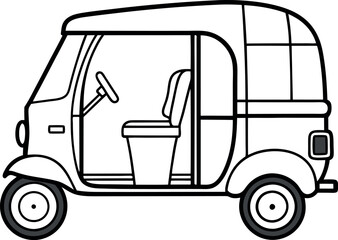 Black And White Illustration of a Tuk Tuk Side View