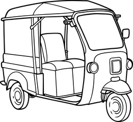 Hand-Drawn Outline of Traditional Tuk Tuk Rickshaw