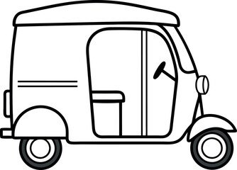 Fototapeta premium Simple Line Drawing of Rickshaw Side View Illustration