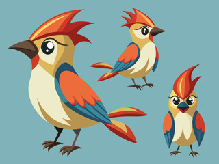 Waxwing Bird Various Poses Sequence Cartoon Vector Character