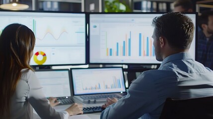 An accounting or finance team working on numbers, graphs, and spreadsheets on their computers