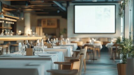 Restaurant Interior with Projection Screen