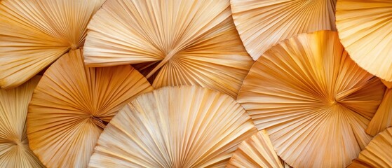 Dry palm leaves frame background. Close up of dried fan shaped tropical palm tree leafs. Natural background