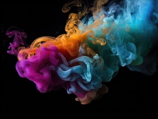 Vibrant, colorful smoke swirling in dark space, creating an abstract, ethereal visual with a sense of motion.