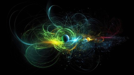 Abstract digital art depicting swirling, vibrant light forms against a dark background, representing energy and motion.