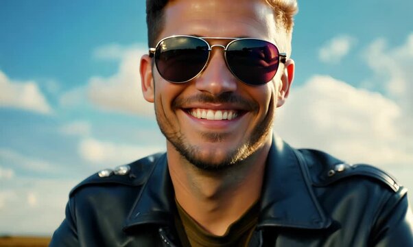 Confident Man as a Wingman Next to a Motorcycle