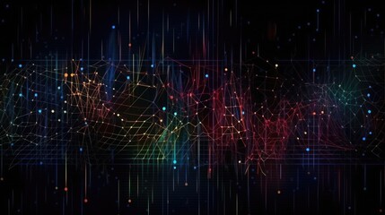 Fototapeta premium Colorful digital art featuring a dynamic, wave-like pattern with a dark background, symbolizing energy and motion.