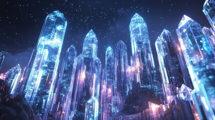 Obraz premium Glowing Crystal Cityscape - Futuristic Abstract 3D Rendering.