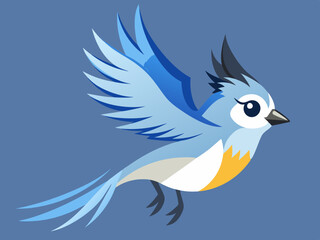 Mésange touffeté, oiseau volant, séquence d’animation, dessin animé, vecteur,
