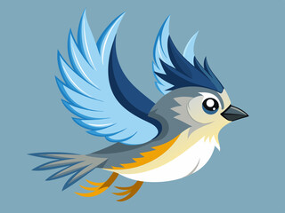 Mésange touffeté, oiseau volant, séquence d’animation, dessin animé, vecteur,
