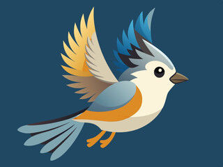 Mésange touffeté, oiseau volant, séquence d’animation, dessin animé, vecteur,
