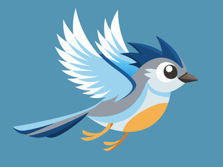 Mésange touffeté, oiseau volant, séquence d’animation, dessin animé, vecteur,
