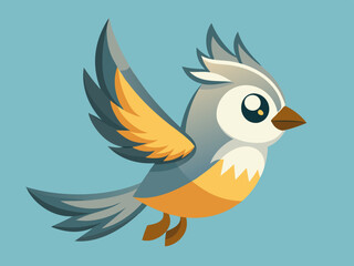 Mésange touffeté, oiseau volant, séquence d’animation, dessin animé, vecteur,
