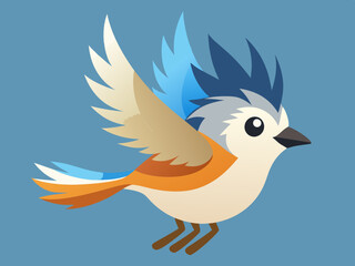 Mésange touffeté, oiseau volant, séquence d’animation, dessin animé, vecteur,
