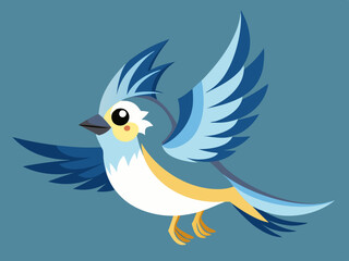 Mésange touffeté, oiseau volant, séquence d’animation, dessin animé, vecteur,
