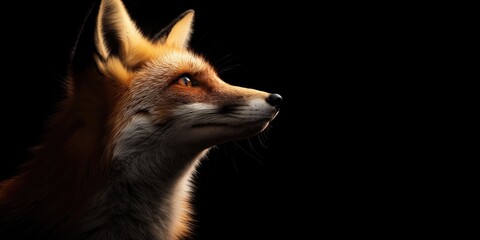 Fototapeta premium Photo of a fox isolated against a black background, emphasising the fox's majestic features. Wildlife and conservation concept, space for copy.