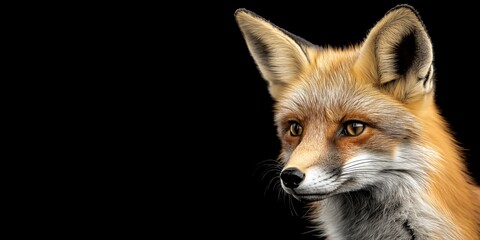 Obraz premium Photo of a fox isolated against a black background, emphasising the fox's majestic features. Wildlife and conservation concept, space for copy.