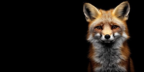 Obraz premium Photo of a fox isolated against a black background, emphasising the fox's majestic features. Wildlife and conservation concept, space for copy.