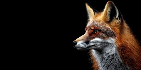 Obraz premium Photo of a fox isolated against a black background, emphasising the fox's majestic features. Wildlife and conservation concept, space for copy.