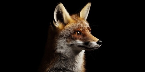 Obraz premium Photo of a fox isolated against a black background, emphasising the fox's majestic features. Wildlife and conservation concept, space for copy.