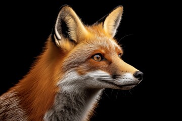 Obraz premium Photo of a fox isolated against a black background, emphasising the fox's majestic features. Wildlife and conservation concept, space for copy.