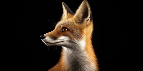 Fototapeta premium Photo of a fox isolated against a black background, emphasising the fox's majestic features. Wildlife and conservation concept, space for copy.