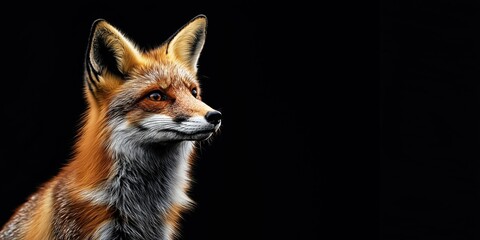 Obraz premium Photo of a fox isolated against a black background, emphasising the fox's majestic features. Wildlife and conservation concept, space for copy.