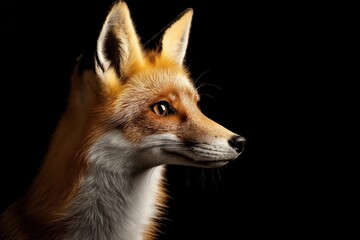 Fototapeta premium Photo of a fox isolated against a black background, emphasising the fox's majestic features. Wildlife and conservation concept, space for copy.
