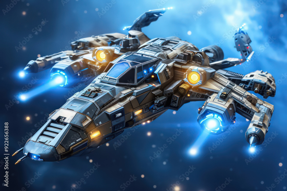 Canvas Prints an image presenting a spaceship journeying through the expanse of a galaxy, inspiring thoughts of co