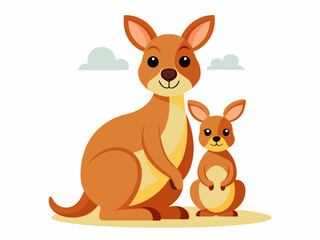 Mère kangourou avec son bébé, mignon animal famille vecteur illustration 
