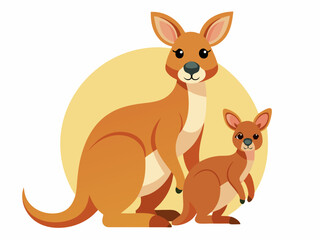 Mère kangourou avec son bébé, mignon animal famille vecteur illustration 
