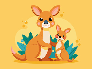 Mère kangourou avec son bébé, mignon animal famille vecteur illustration 
