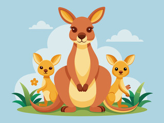 Mère kangourou avec son bébé, mignon animal famille vecteur illustration 
